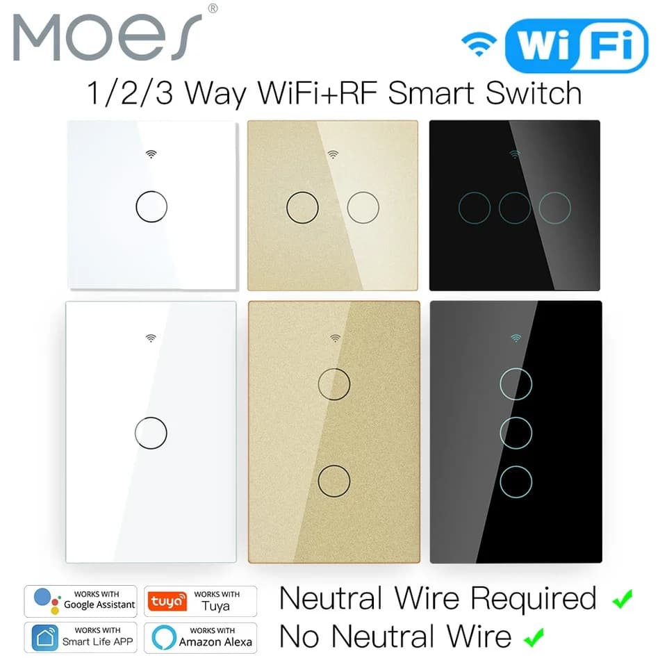 מפסק חכם Moes WiFi+RF — ‎1/2/3 כנופיות