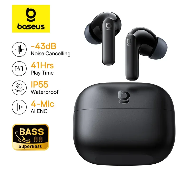 אוזניות Baseus אלחוטיות עם ביטול רעשים ANC ‎-43dB